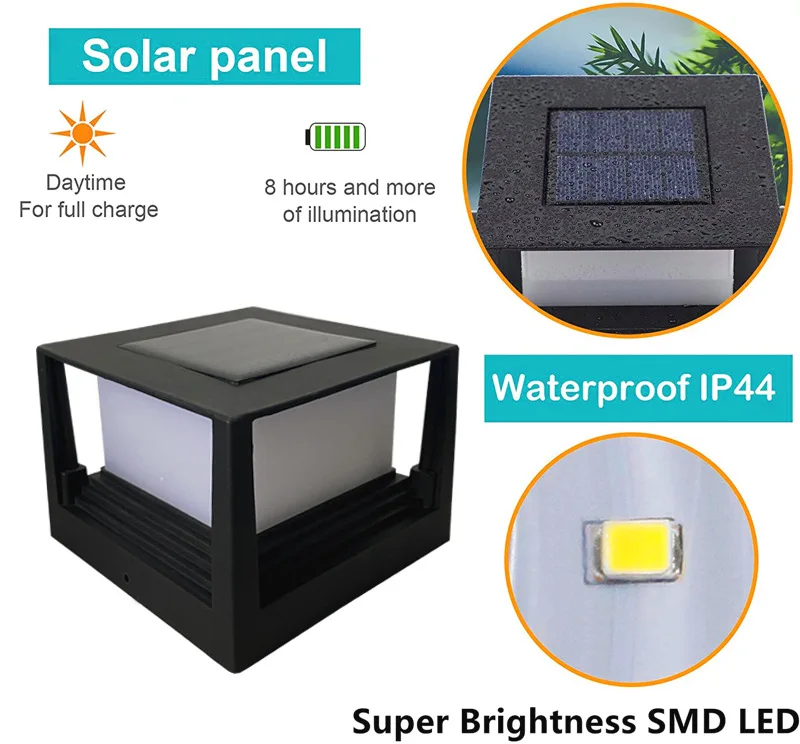 الحديثة LED في الهواء الطلق الشمسية آخر الخفيفة ، سياج سطح السفينة سقف الخفيفة ، فانوس ، 2 وضع مصباح العمود لسطح مستو ، الفناء ، حديقة الديكور