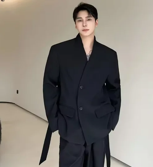 

Men's Casual Blazer Coat Trendy Korean Solid Color Designer Stylish Male Jacket 2025 Social Formal Wear
