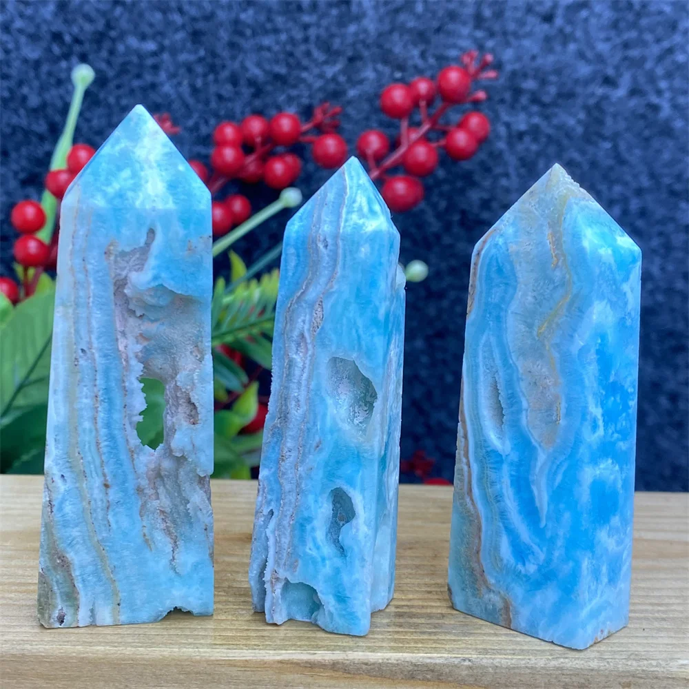 

Natural Blue Hemimorphite Hexagonal Crystal Wand Reiki Healing Polished Energy Obelisk Mineral Obelisk Home Decor Witchcraft