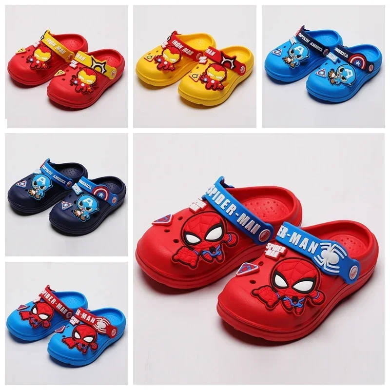 Kids Home Shoes Baby Boys Girls Summer Slippers Cartoon Iron Man Spider Man Captain America Sandals Kids Indoor Beach Sandals