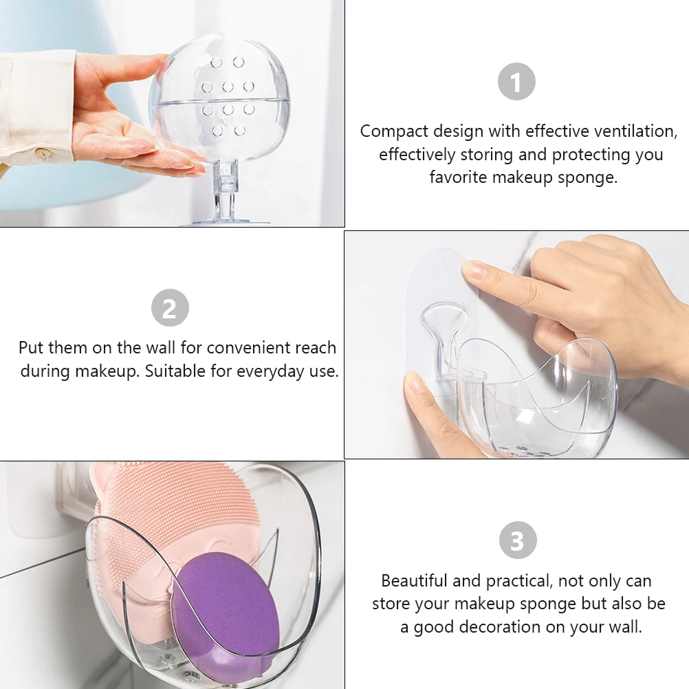 

Makeup Sponge Storage Rack Wall Mounted Beauty Egg Holder Powder Puff Shelves Cosmetics Box Draining Shelf Compact Design Long