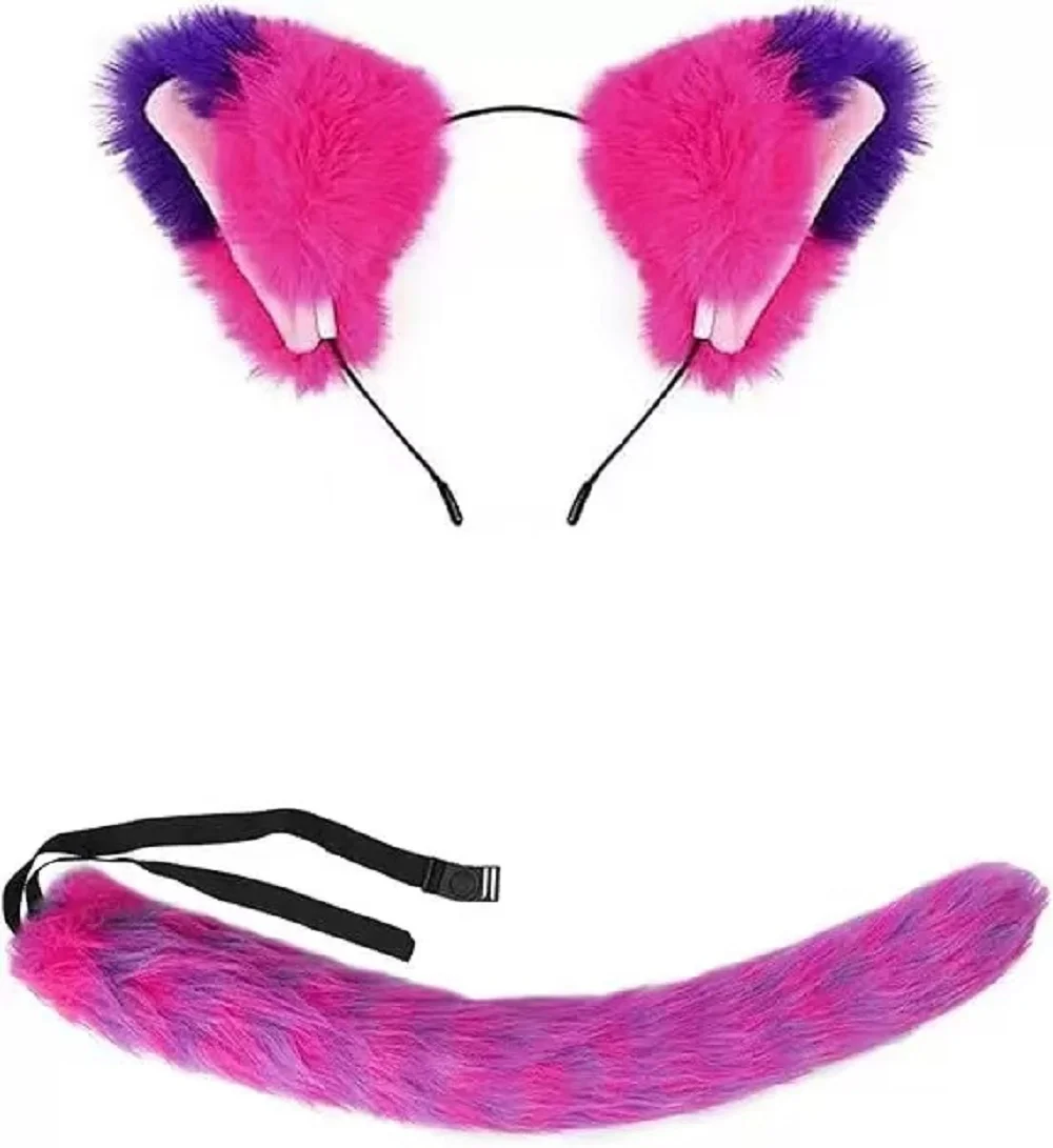 

Adult Women Cosplay Cat Ears Tail Set Halloween Fox Wolf Ear Headband Artificial Fur Tail Accessories Animal Costume Party Prop