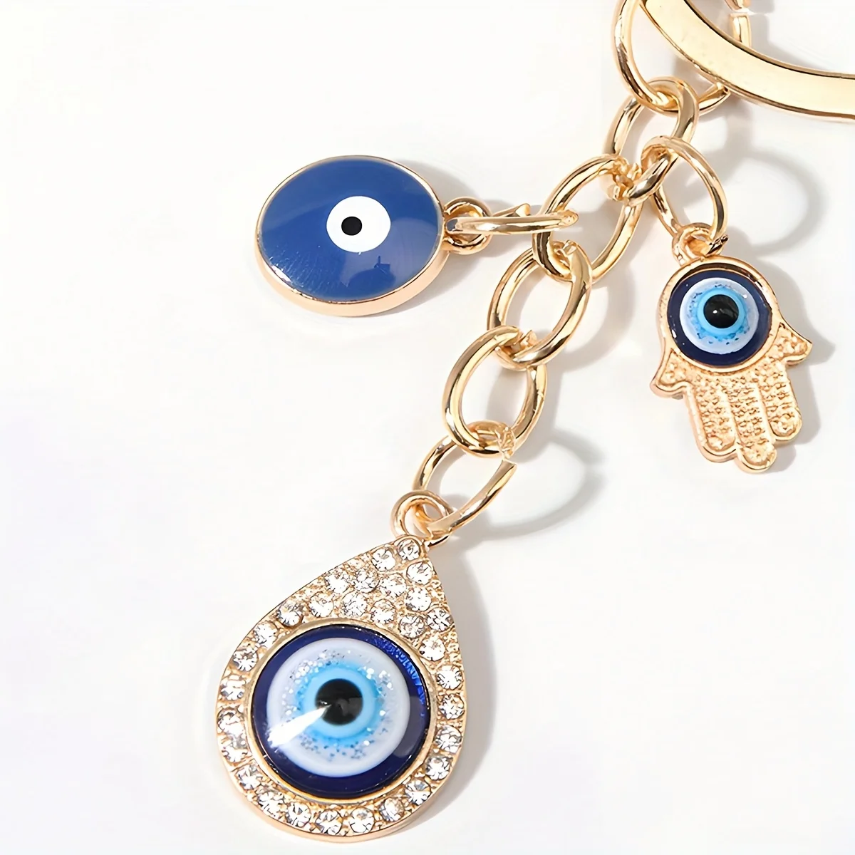 1 Hamsa Hand & Eye Charm Keychain - Turkish Hamsa Hand Design with Blue Gemstone Decoration, Suitable for Men and Women, Suitable for Handbags, Keys, Bags, Keychain Charm, Bag Decoration, Cartoon Style, Fine Details, Fashion Accessories, Fashion Lovers