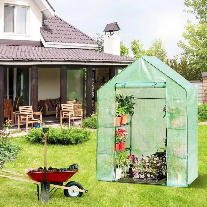 Portable 4-Tier Walk-In Plant Greenhouse with 8 Shelves for Gardens