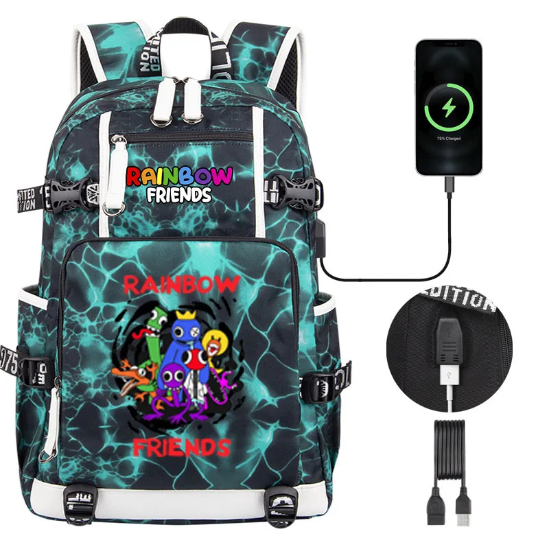 Imagem -04 - Mochila de Impressão Rainbow Friends para Crianças Usb de Grande Capacidade Bolsa de Escola Estudantil Bookbag para Adolescentes Menino e Menina