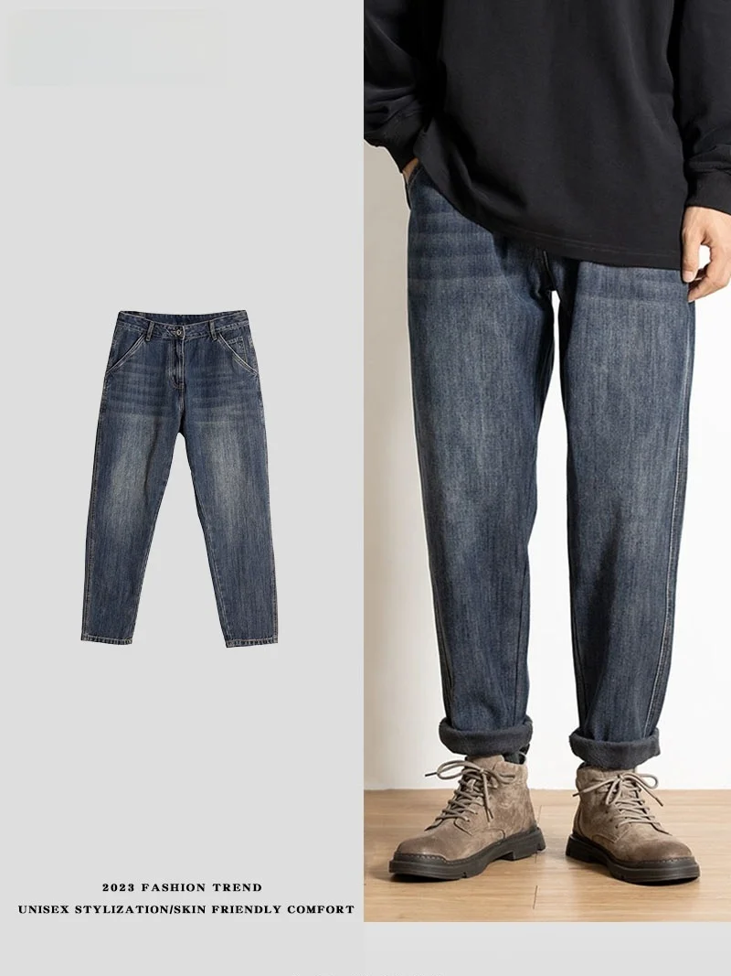 

Повседневные свободные винтажные мужские джинсы Cone ape, корейские длинные брюки, осень-зима, бренд для отдыха LPLN2024, молодежный модный облегающий крой