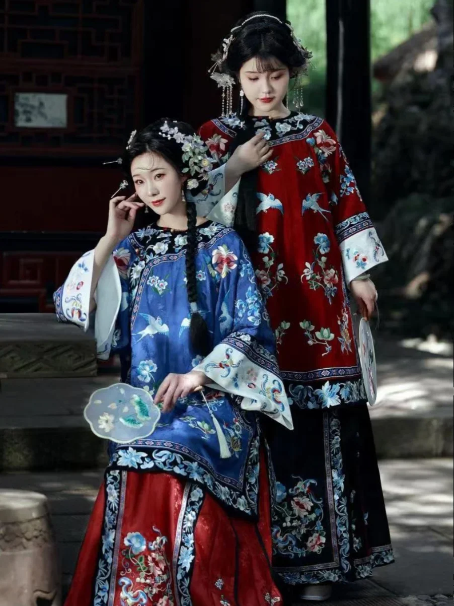 

Qing Dynasty Summer Printing Craft Garment Chinese Hanfu Horse Face Skirt Imitation Embroidery MultiColor Clothes Women's Set