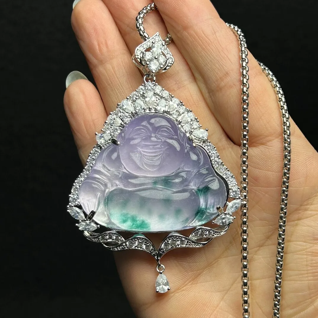 Natural high Ice Green Jade Jadeite Buddha amulet Pendant&Necklaces