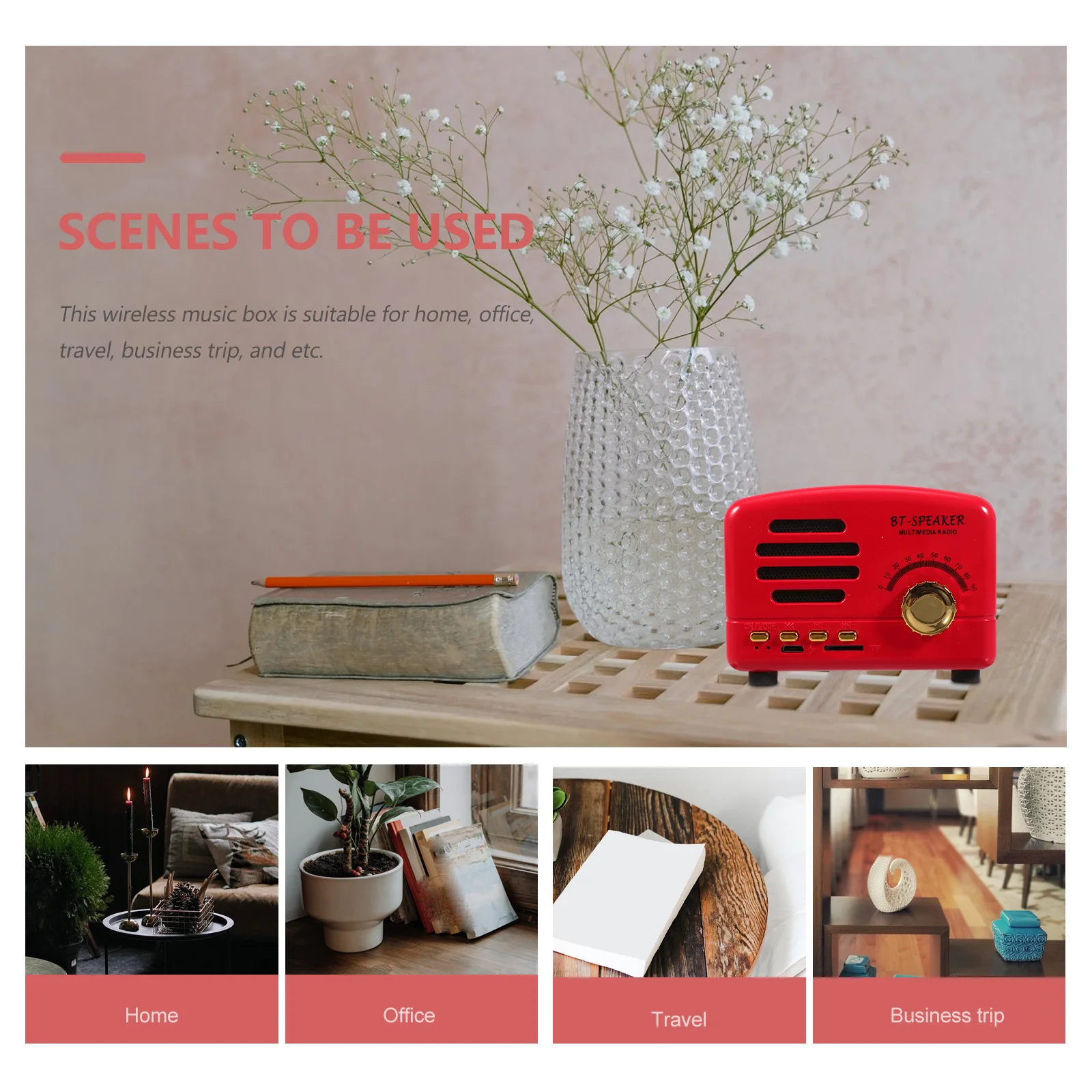 

1Pcs Speaker Retro Radio Mini Wireless Portable Loudspeaker Red Travel Music Player Outdoor Wireless Speaker