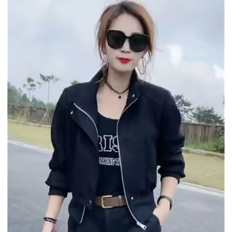 Spring Autumn Female Leisure Short Jacket Ladies New Leisure Long Sleeves Outwear European Women Fashion Solid Color Tops Coat