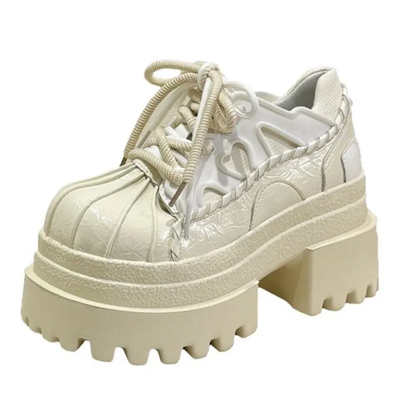 

Новые женские кожаные кроссовки на высокой платформе с шнуровкой, повседневные спортивные кеды на толстой подошве, кроссовки на каблуке 10 см для прогулок, весна-осень 2026