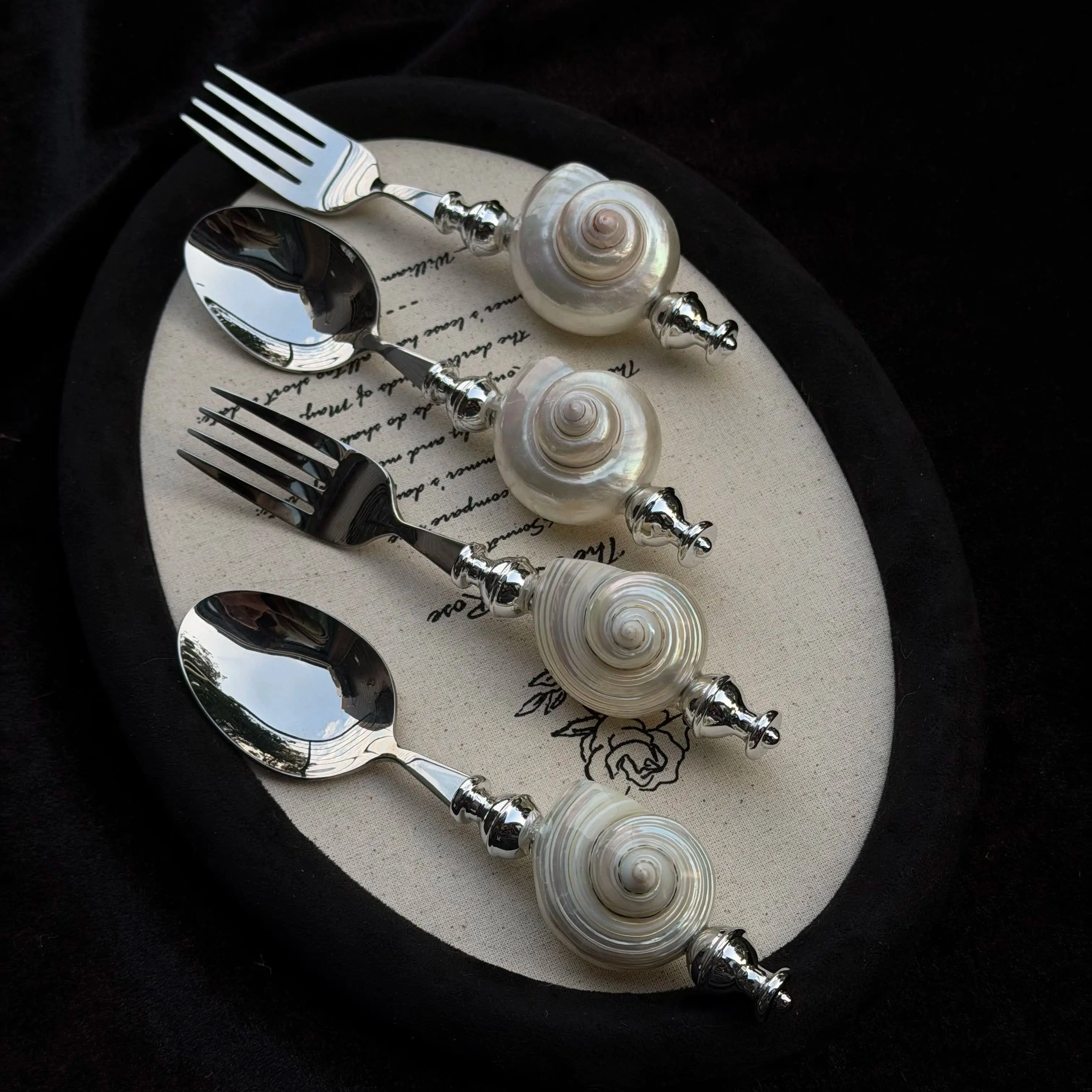 Natural Conch Stainless Steel Dinnerware Dessert Spoon Fork Knife Steak Knife Fork Soup Spoon