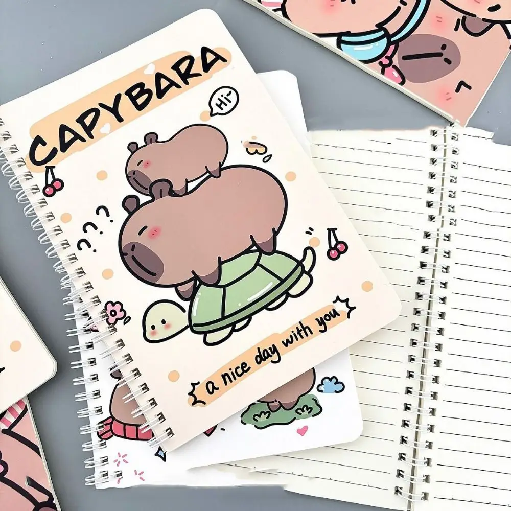 Mini Portable Notebook A5 Capybara Notebook Line Inner Pages Daily Notes Coil Notebook Kawaii Cartoon Small Notepad Friend