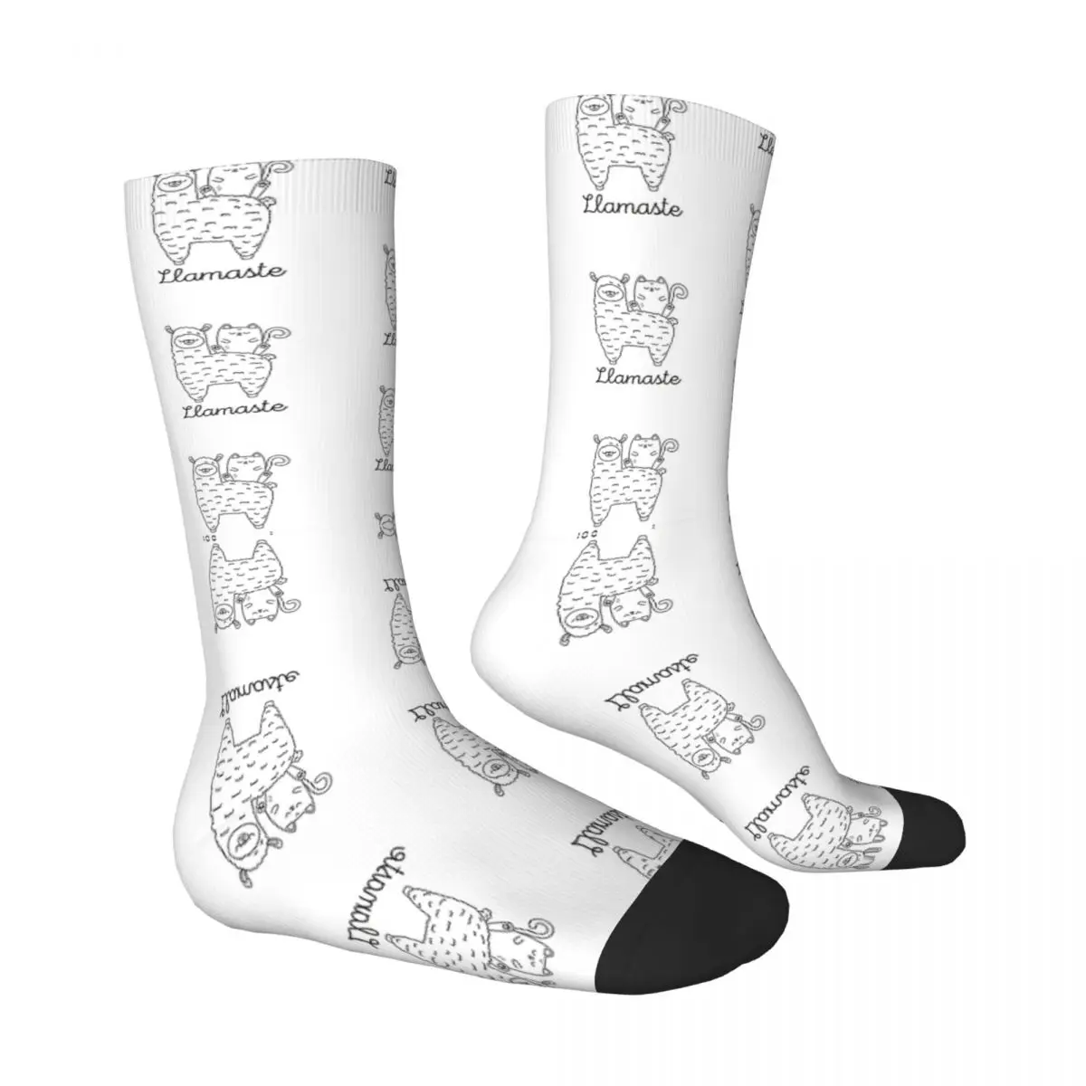 Lama Pose With Cute Cat With Llamaste Text Yoga Socks Male Mens Women Spring Stockings Hip Hop