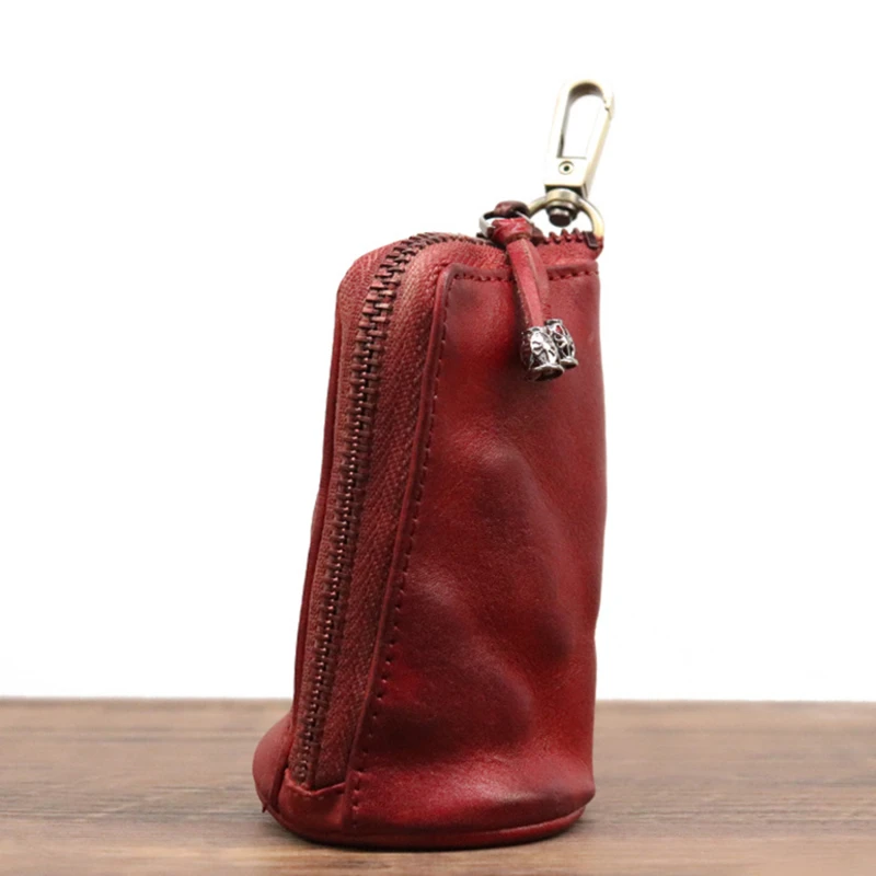 Men Leather Key Bag Key Chain Holder Fashion Retro Zipper Home Storage Bag Double Key Pack Car Key Bag for Man