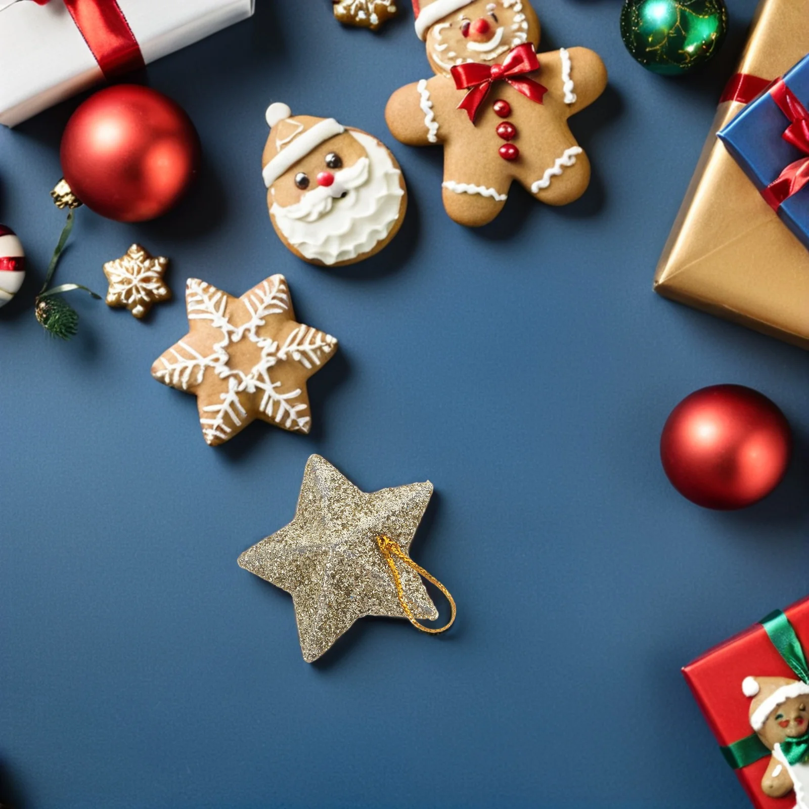 

12 Pcs Glitter Tree Pendants Hanging Stars Festival Gold Christmas Decorations 3d