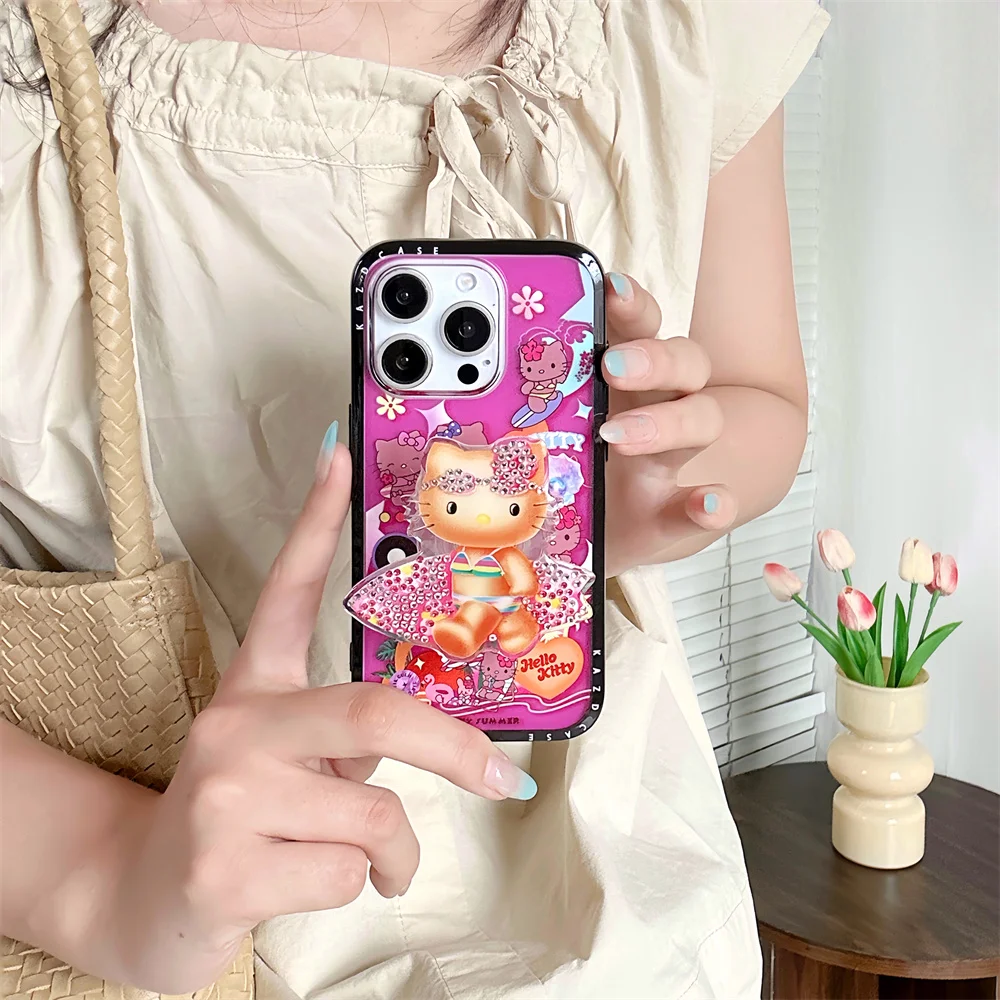 

New cartoon Hello Kitty Crayon Shin-chan stand phone case for iPhone 16 Pro Max 15 14 13 pro 16 cover Rilakkuma shockproof cover