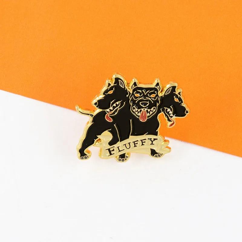 Hellfire Three-headed Dog Brooches Fantasy Adventure Movie Peripheral Metal Badge Costume Accessories