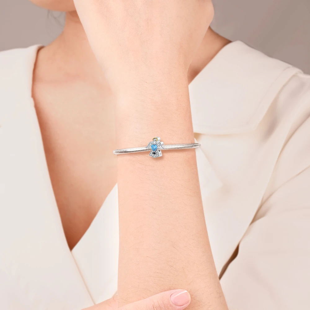 Ahthen 925 فضة رائجة البيع الخرز الملاك الحب استرخى سحر صالح ثعبان سلسلة أساور القلائد للنساء صنع المجوهرات