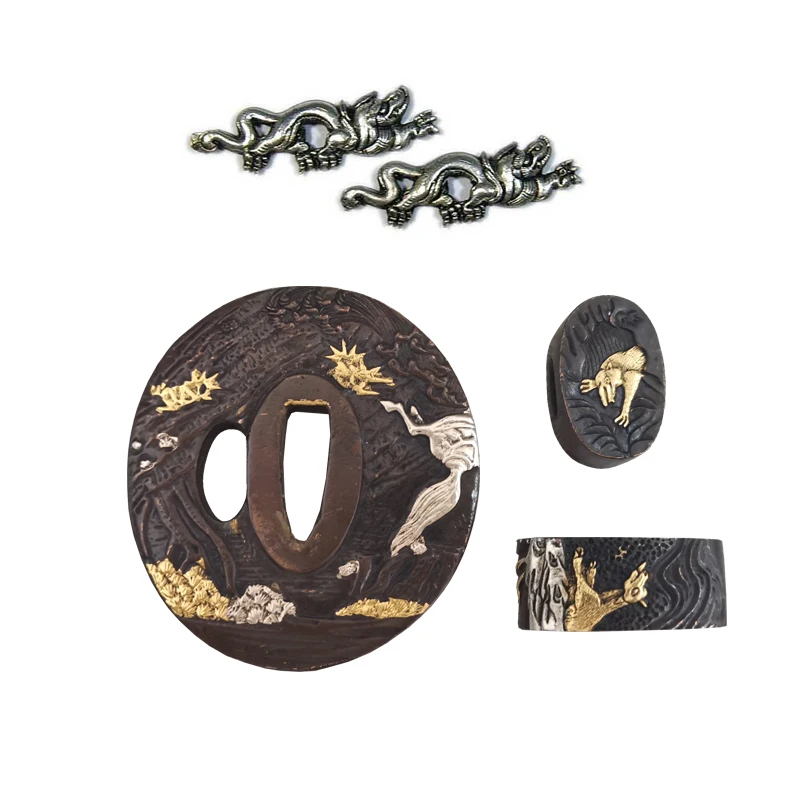 

Tsuba Set-Samurai Swords Accessories ,Handle Guard Japanese Katana,Brass Material, Fuchi Kashira Menuki, Horse Character