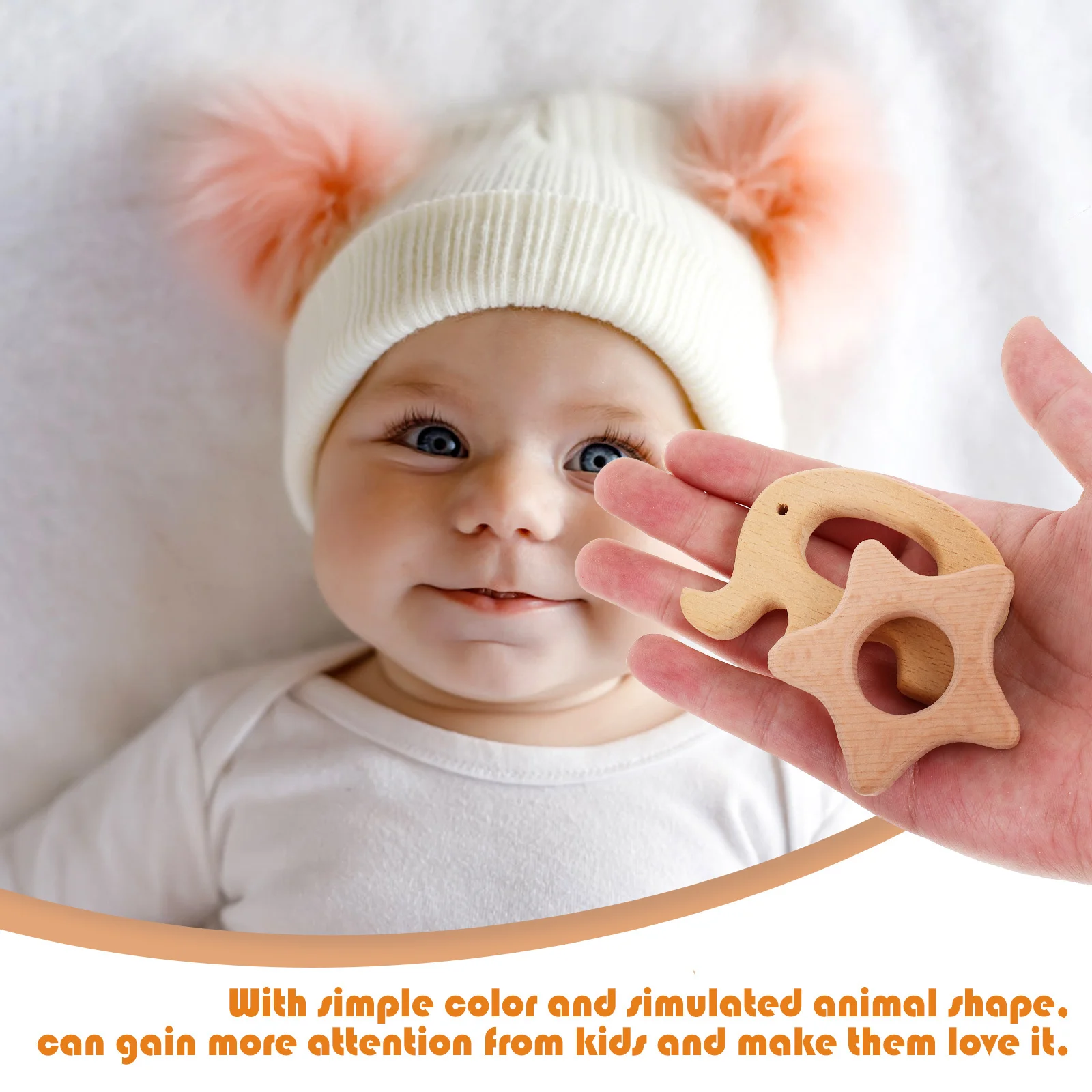 9Pcs Beech Wood Animal for Babies Smooth Natural Infant Teethers Chewable Baby Toddler Soothers