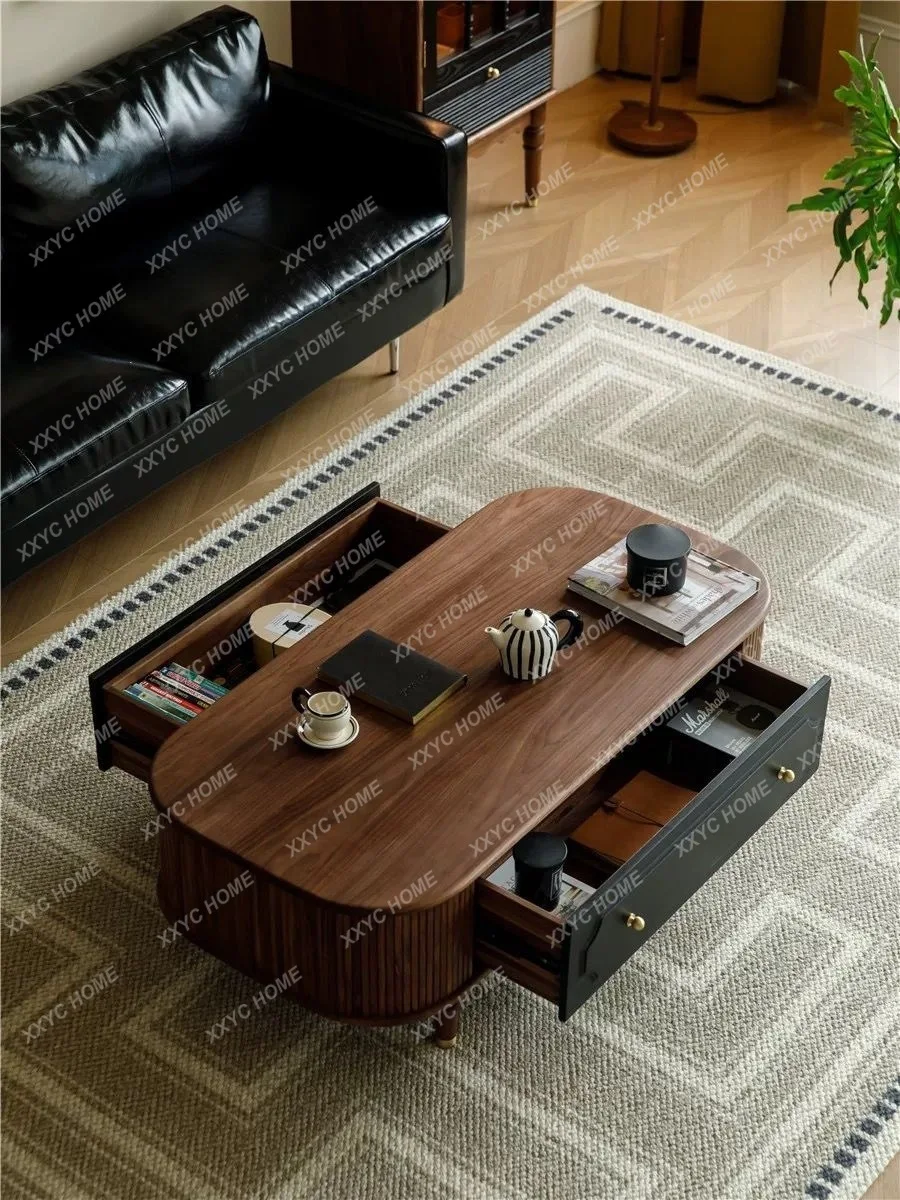 

solid wood TV cabinet coffee table combination retro living room light luxury small apartment floor cabinet fur
