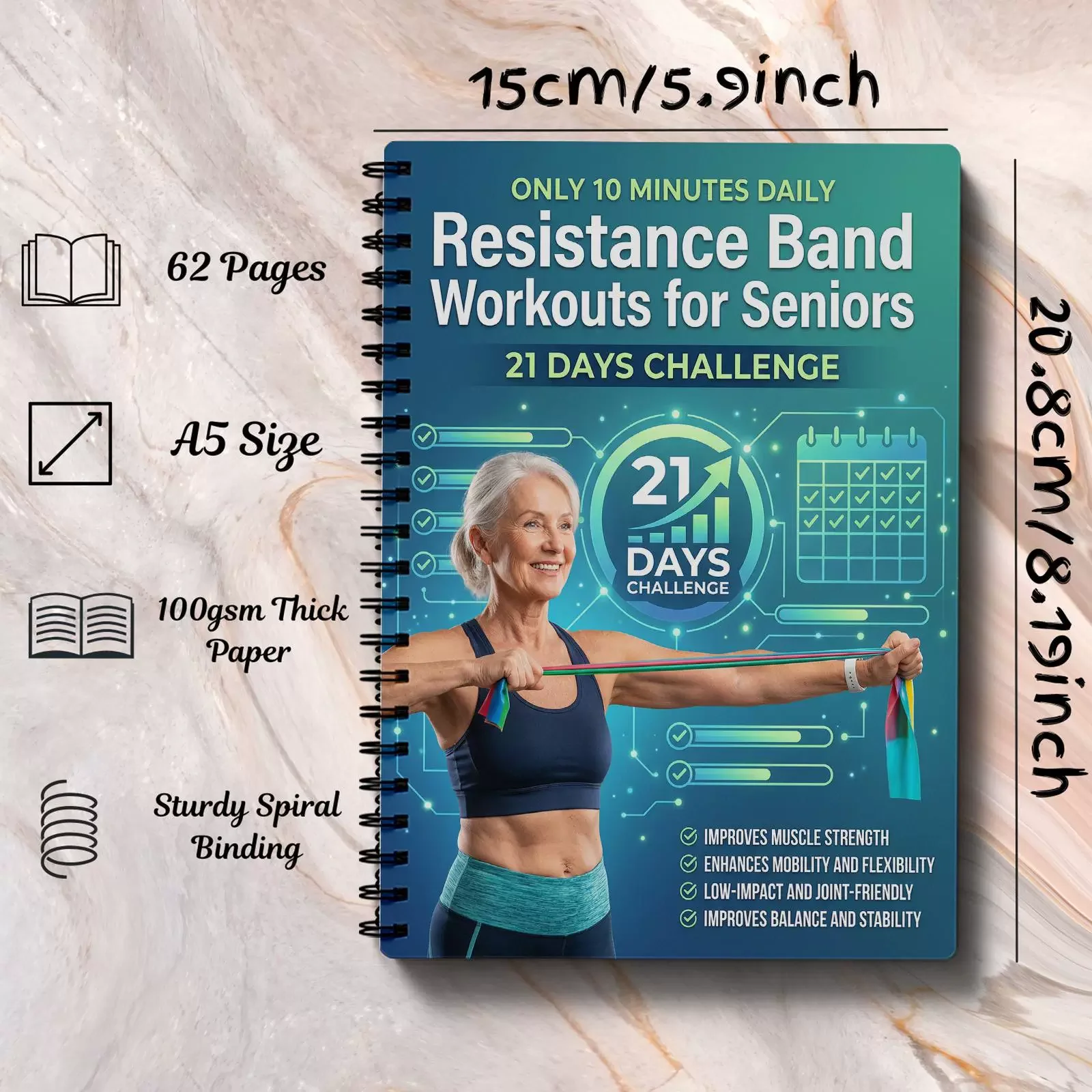 Resistance Band Workouts for Seniors Book Home Fitness Planner & Strength Training Journal  Low-Intensity Exercise Schedule