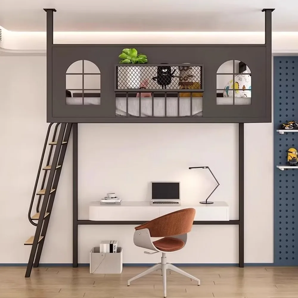 Space Saving Metal Loft Bed Modern High Sleeper Frame Minimalist Wall Mounted Bunk for Small Room Iron Hanging Bed view 4