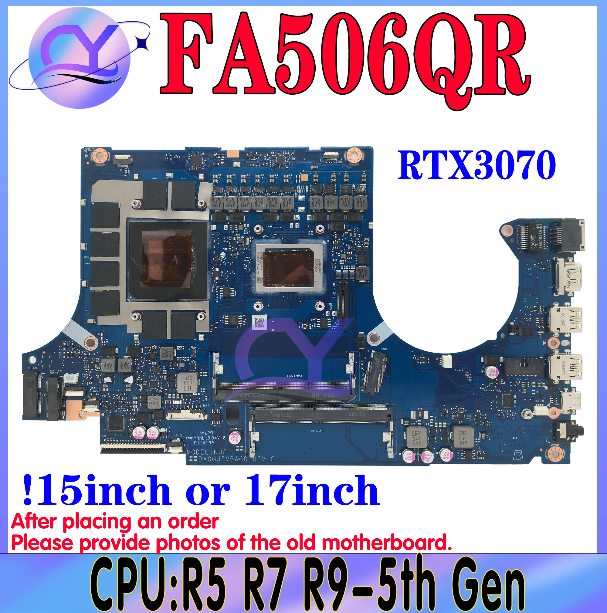 

FA506QR Mainboard For ASUS TUF Gaming A15 A17 FA506Q FA506QM FA706QR Laptop Motherboard R5-5600H R7-5800H RTX3070 100% Working