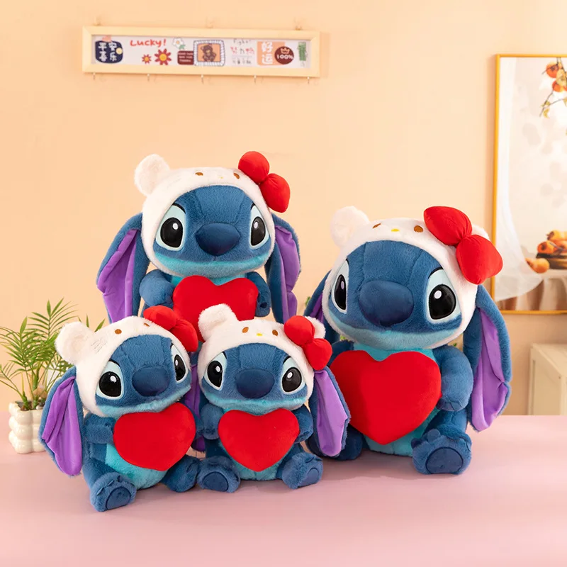 Peluche de Disney Stitch con Corazón, Muñeco de Peluche Suave, Kawaii, Esponjoso, Decoración para el Hogar, Regalo para Niñas, Adorno Diario Encantador