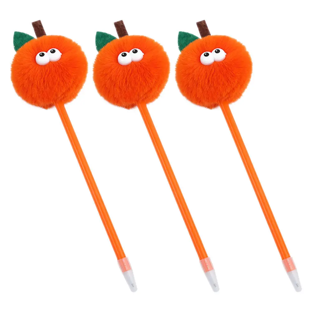 

Набор из 3-х оранжевых ручек с помпонами, милые портативные ручки для студентов, очаровательные канцелярские принадлежности, ручка для письма, портативная ручка