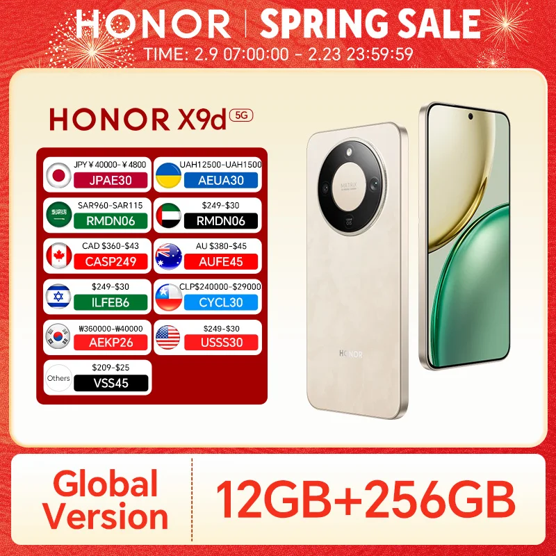 글로벌 버전 HONOR X9d 5G 6.79인치 AMOLED 스크린 스냅드래곤 6세대 4 108MP AI 카메라 8300mAh 배터리 66W 슈퍼차지