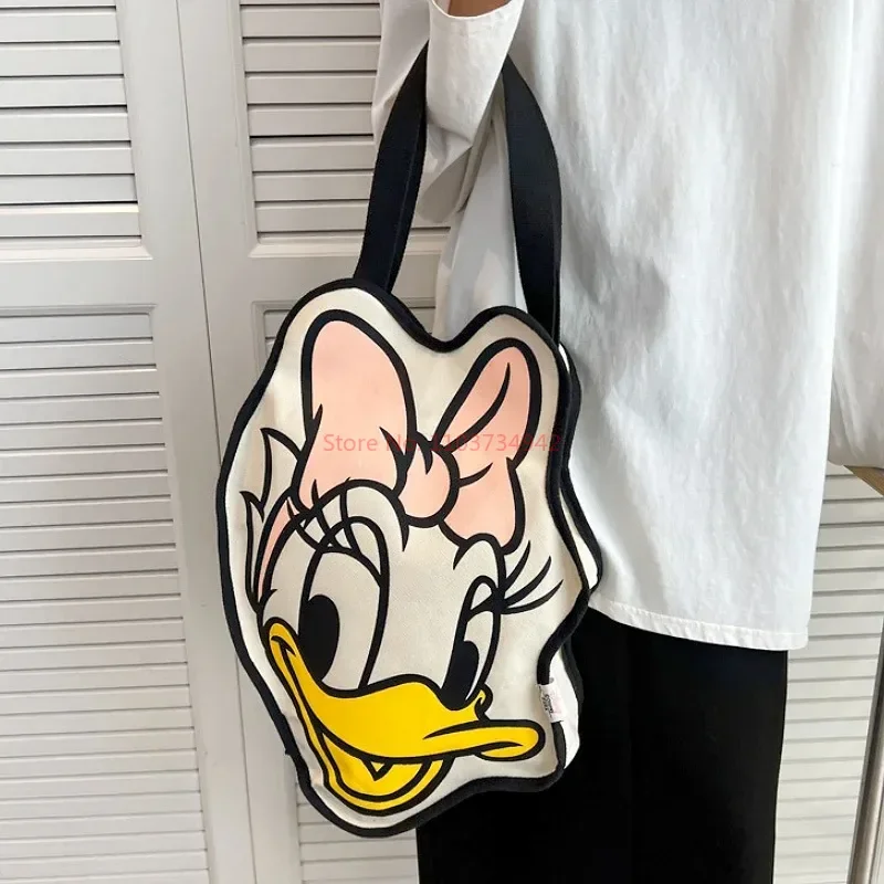 New Disney Daisy Duck Canvas Cartoon Cute Anime Large-capacity Shopping Shoulder Bag Portable Fashion Girls Summer Handbag Gift