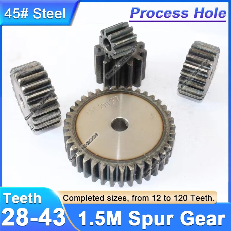 1.5M Pinion Gears 28/29/30/31/32/33-43 Teeth 1.5 Mod DIY Process Hole Spur Gear Flat Cylindrical Motor Gear For Tramission Part