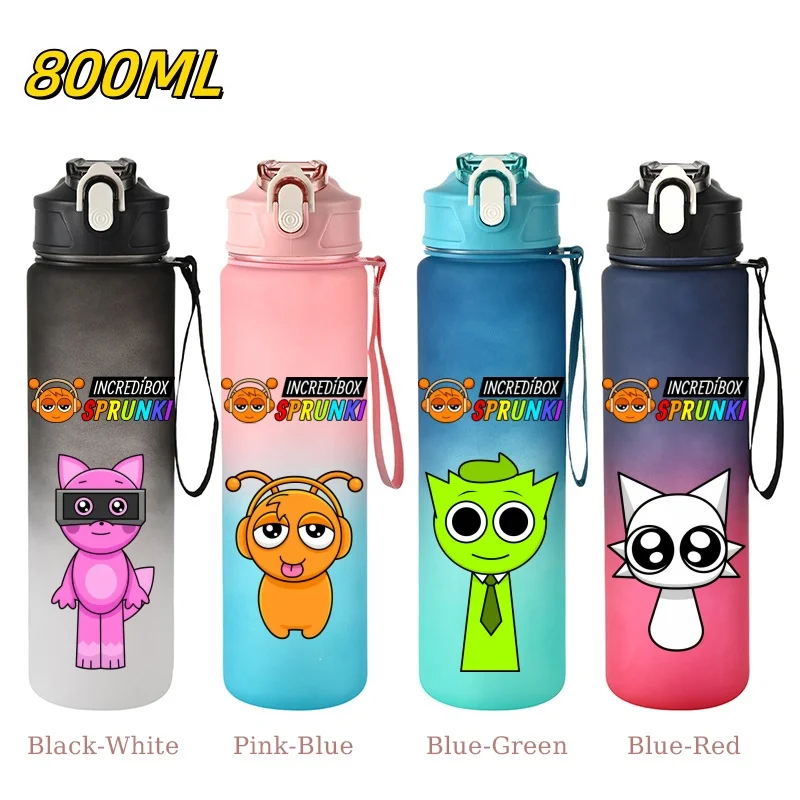 

800ML Sports Water Bottle Leak Proof Gradient Plastic Cup Outdoor Sport Travel Gym Fitness Jugs Student Portable Cup with Straw