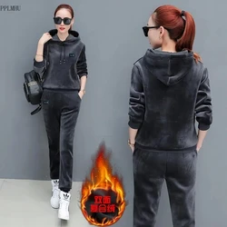 Korean Hoodies And Sweatpants Suit Ensemble Jogging Femme 2 Piece Set Autumn Winter Thick Casual Velvet Tracksuit Women Outfits