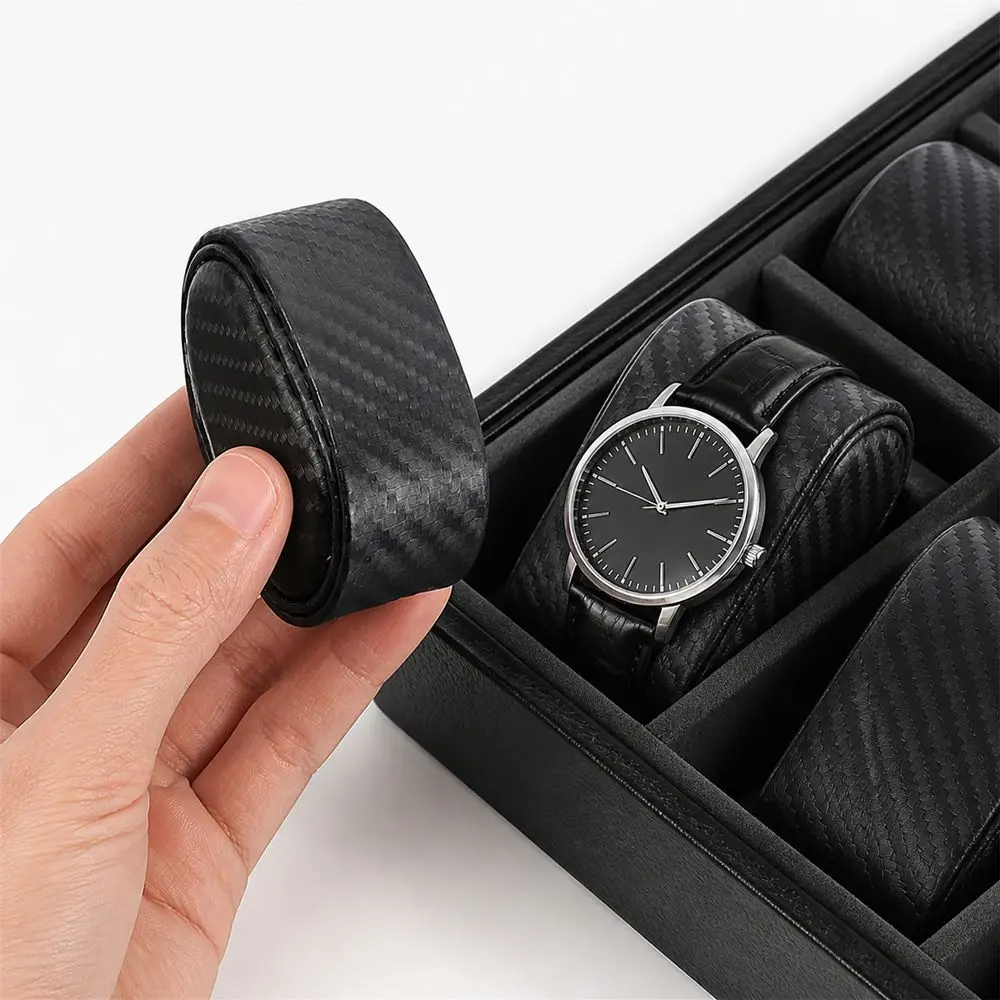 Carbon Fiber Texture Watch Display Pillow Soft Padding Curved Shape Watch Box Pillow PU Jewelry Storage Cushion