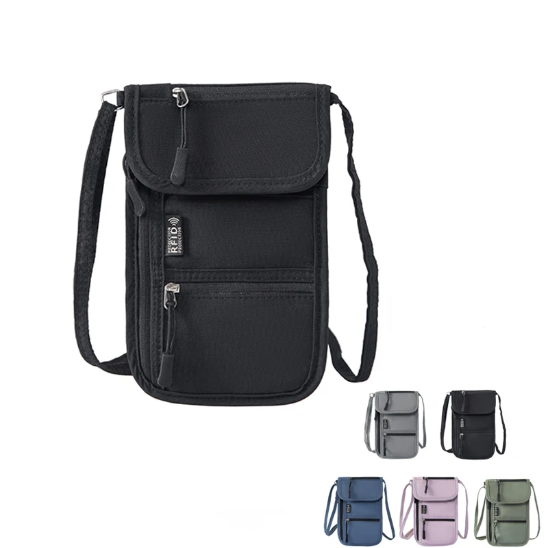 Portefeuille anti-RFID, porte-passeport de voyage, pochette de cou discrète, organisateur super léger avec sangle réglable