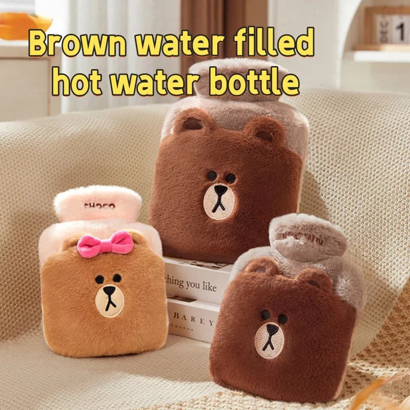 

Cartoon Brown Hot Water Bottle Plush Hand Warmer and Bed Warmer Plush Water Filled Hot Water Bottle Christmas Gift for Friends