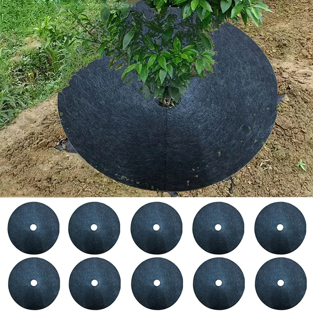 10Pcs/pack Eco-Friendly Non-Woven Fabric Tree Protector Mat Weed Control Mulch Pad for Orchard Lawn and Outdoor Planting
