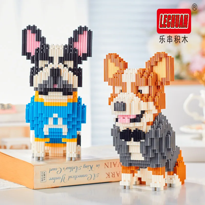 Linkgo Animal Dog Building Blocks Dress Up Husky Corgi Bulldog Assembly 3D Model Mini Brick Figure Toy For Birthday Gift