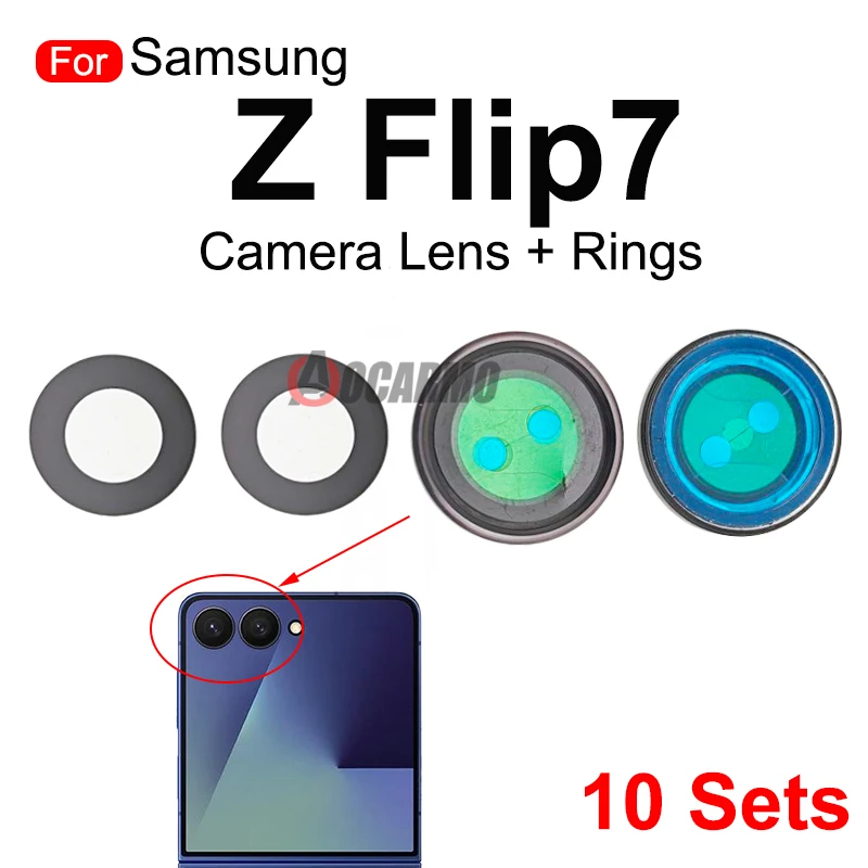 Aocarmo For Samsung Galaxy Z Flip7 SM-F7660 F766U F766B F766N Rear Back Camera Lens With Frame Ring And Adhesive Repair Parts image 3