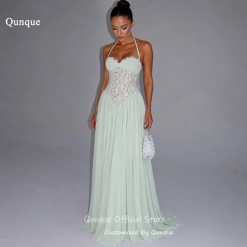 Qunque Dreamy Mint Green Chiffon Evening Dresses Flowy Sweetheart Wedding Guest Dresses Long A Line Robes De Soirée Customized