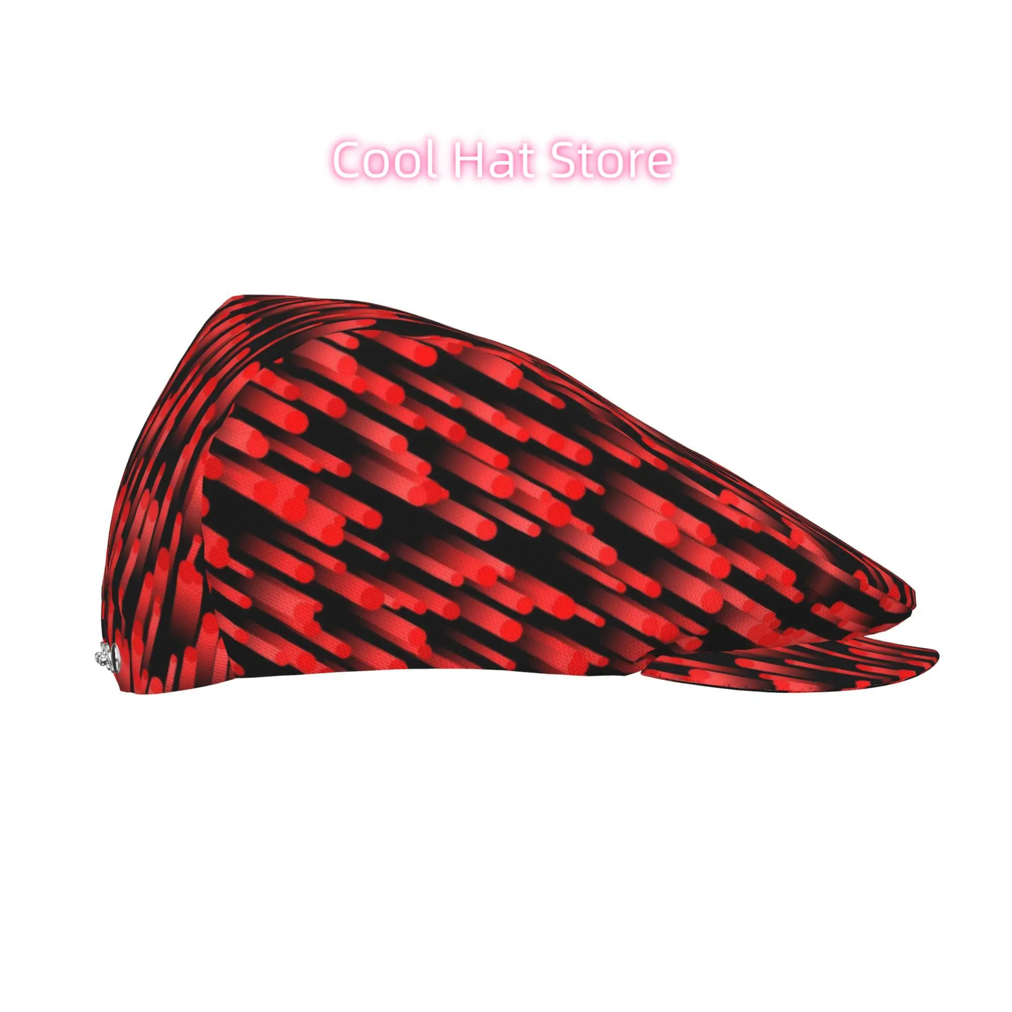 Red Cylinder Pattern on Black Background Men Beret Hat Polyester Adjustable Newsboy Hats Cabbie Gatsby Cap Driving Flat Caps Wom
