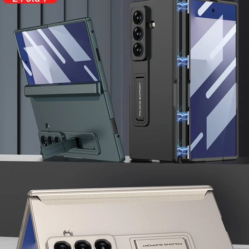 

Magnetic Hinged Shell Membrane Integrated Adjustable Stand Holder Phone Case For Samsung Galaxy Z Fold7 Camera Protect Cover