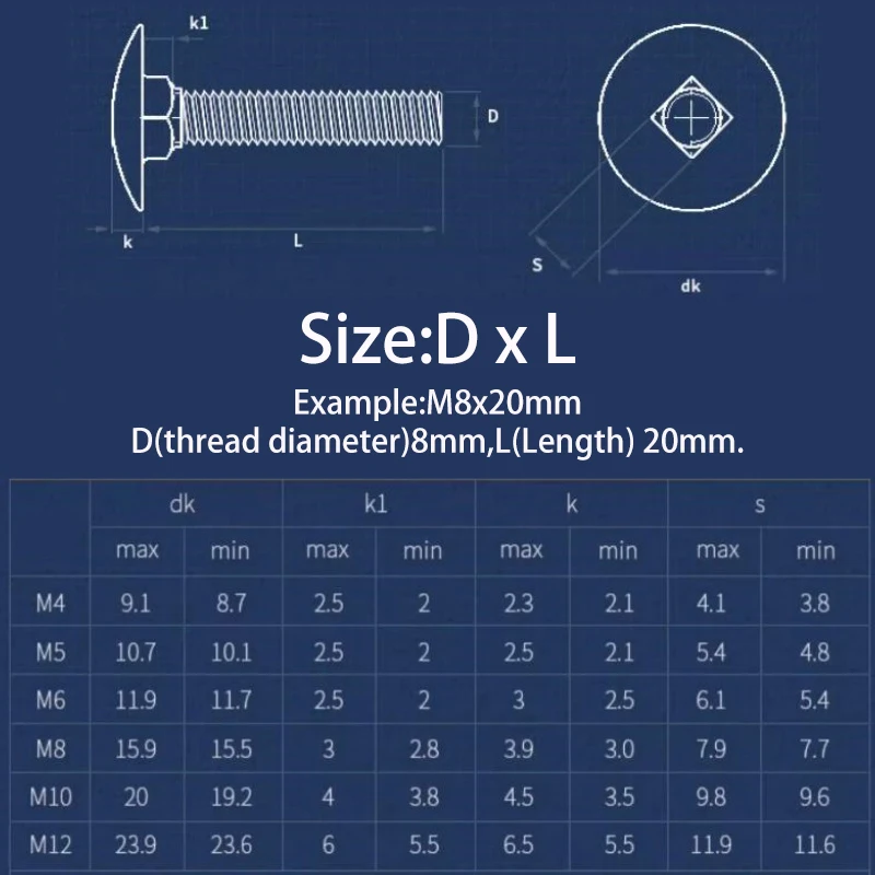 5/10/20pcs M6 M8 GB12 Zinc White Truss Round Head Square Neck Carriage Screw Coach Bolt Shelf Machine Bolts