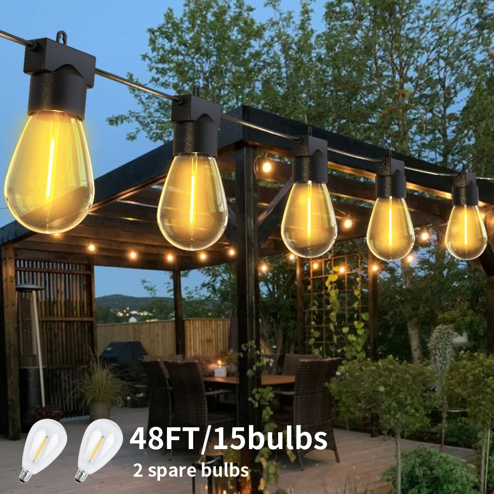 2pcs/Pack LED Outdoor Garden Light String 50FT Festoon Light Cafe Wedding Street Fairy String Lights Christmas Home Decoration