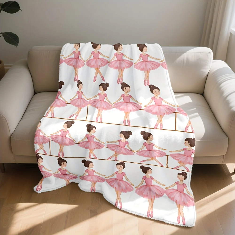 Cute Pink Ballerina Throw Blanket for Girls Bedroom Home Decor Cozy Ballet Dancer Artwork Plush Pillow Gift