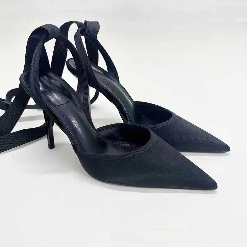 

Elegant Satin Women High Heels Shoes Pointed Toe Ankle Strap Luxury Party Wedding Stilettos Brand Design Ladies Dress Pumps