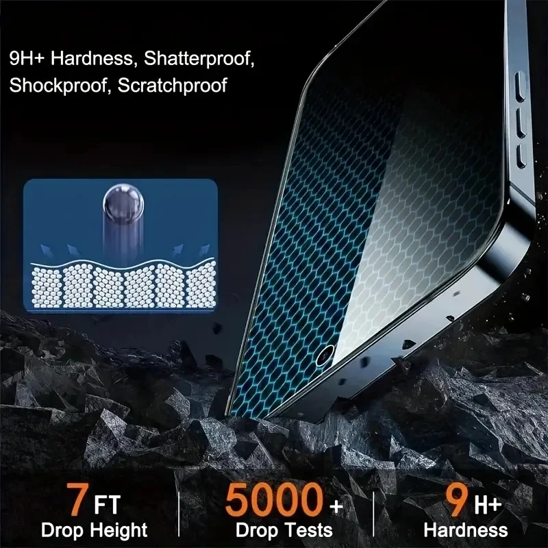 3 قطع من واقي الشاشة الزجاجي المقوى فائق الوضوح بنقرة واحدة، تغطية كاملة، صلابة 9H، متوافق مع iPhone